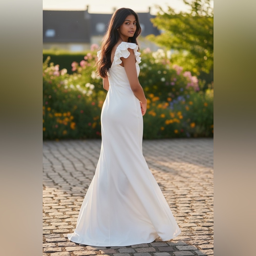 Ekaliy - NWT - Elegant White Ruffle Sleeve Dress - Picture 2 of 4